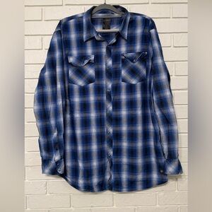 Men’s Ocean Current Blue Plaid Shirt Pearl button down. size XXL